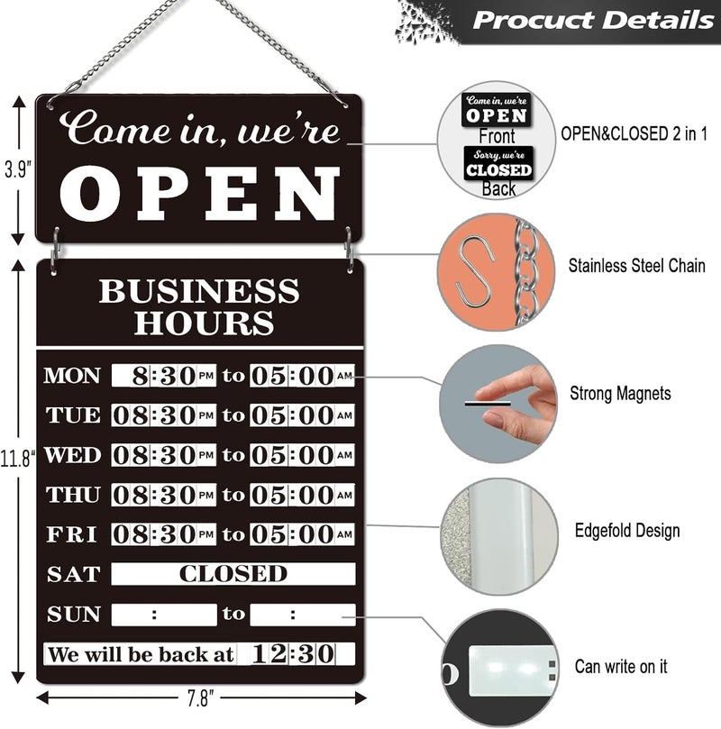 Magrooyar Magnetic Changeable Business Hours Sign with Double Sided Open Closed Signs, Metal Hours of Operation Signs, Store Hours Sign for Glass Door or Window（BLACK） - Image 3